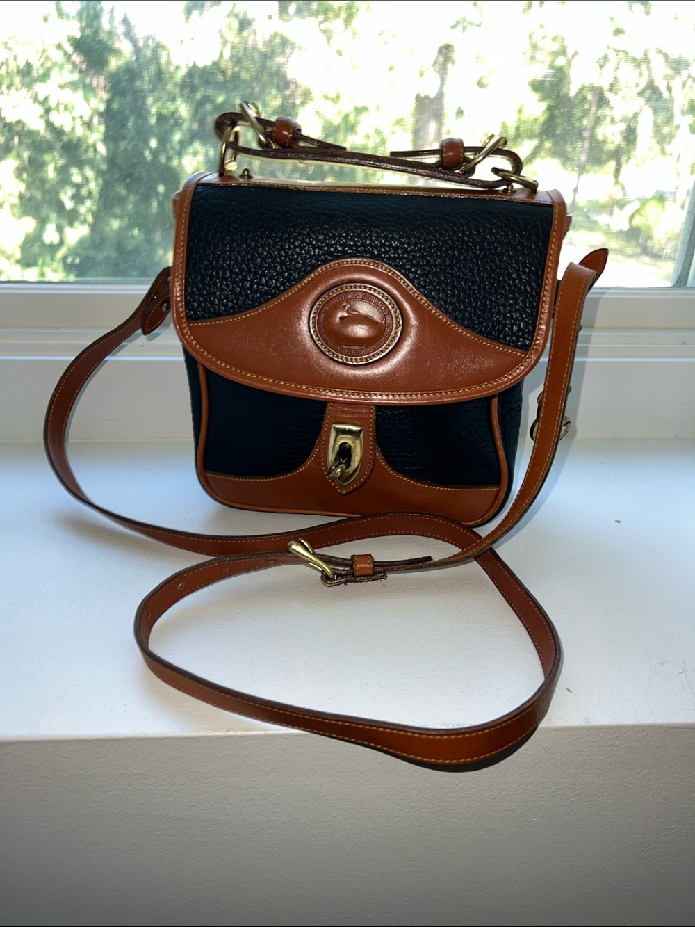 Dooney & Bourke Black and Brown Pebbled Leather Crossbody-Vintage